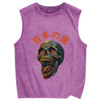 Japanese Style Skull Vintage Distressed Washed Tank Top