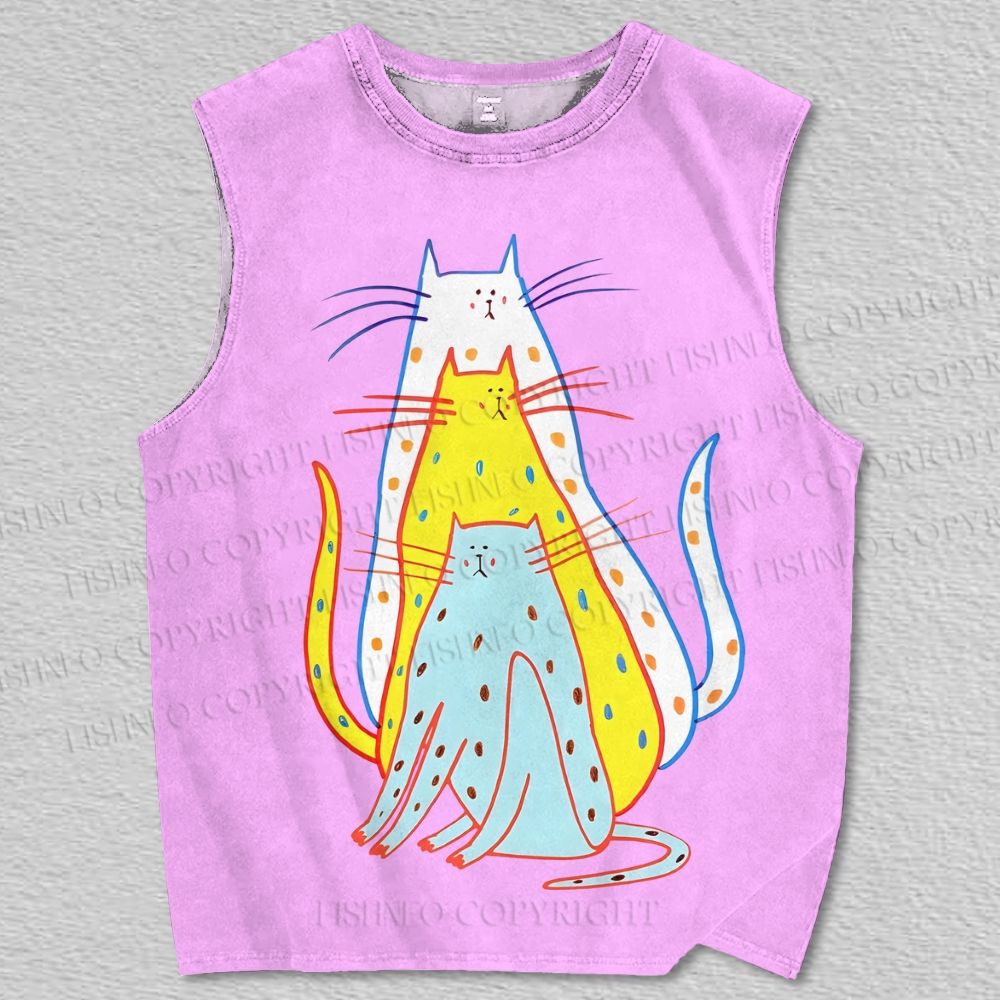 Unisex Cute Decorated Cat Printed Tank Top
