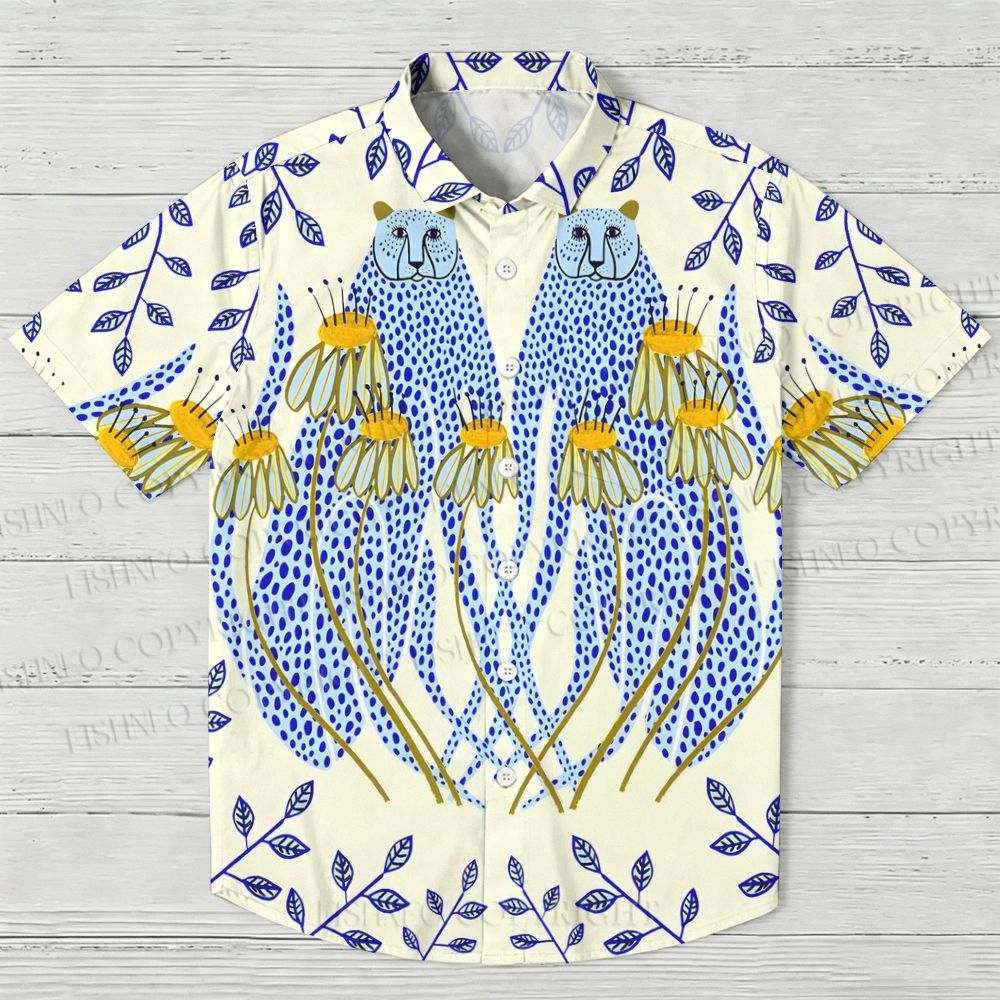 Blue Cheetah And Daisy Hawaiian Shirt
