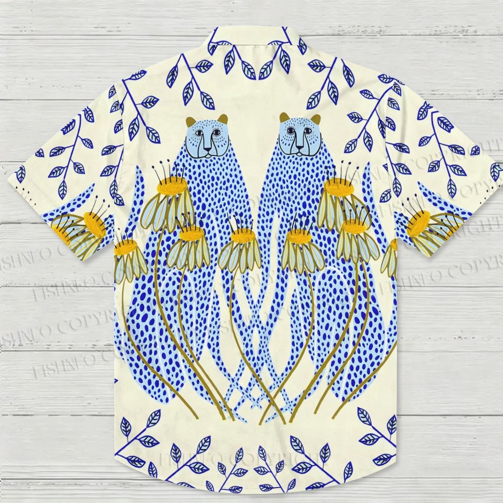 Blue Cheetah And Daisy Hawaiian Shirt