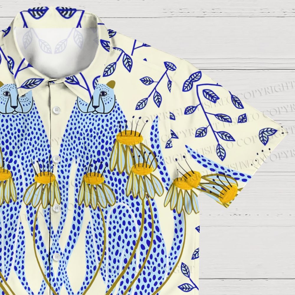 Blue Cheetah And Daisy Hawaiian Shirt