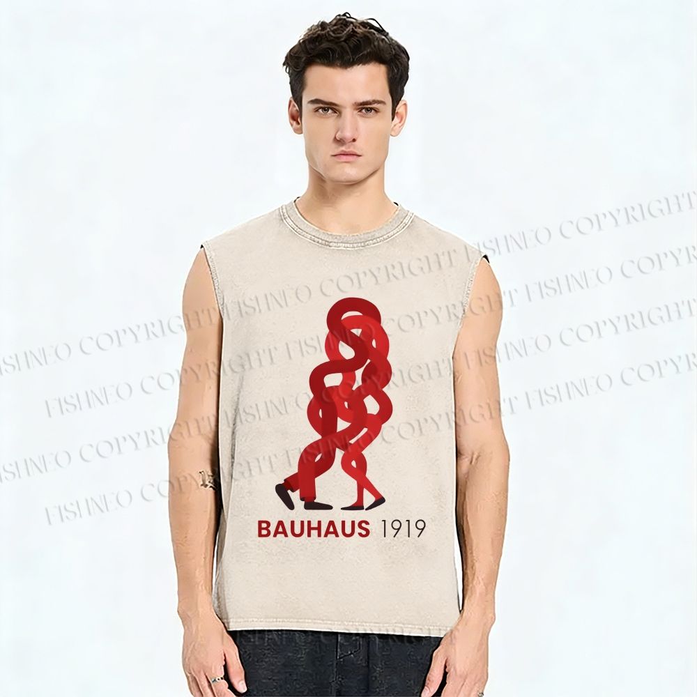 Unisex Bauhaus 1919 Design Printed Washed Tank Top