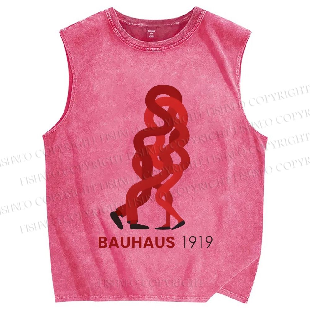 Unisex Bauhaus 1919 Design Printed Washed Tank Top