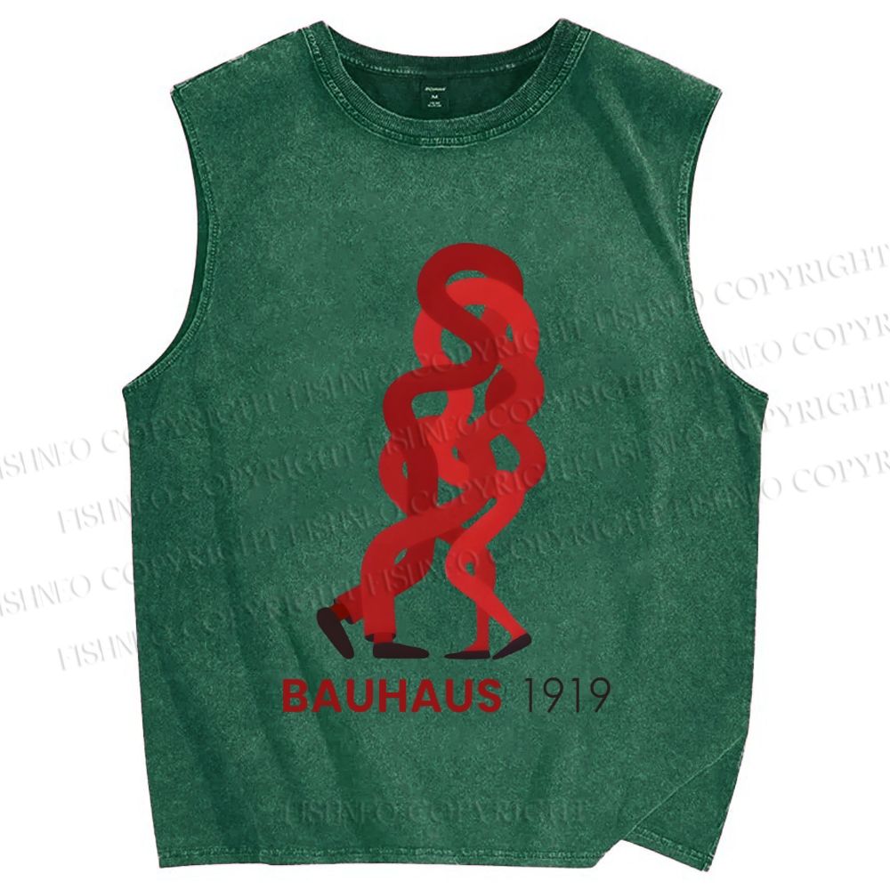 Unisex Bauhaus 1919 Design Printed Washed Tank Top