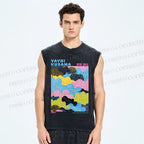 Unisex Yayoi Kusama Multicolor Clouds Printed Washed Tank Top