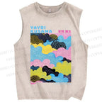 Unisex Yayoi Kusama Multicolor Clouds Printed Washed Tank Top