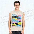 Unisex Yayoi Kusama Multicolor Clouds Printed Washed Tank Top