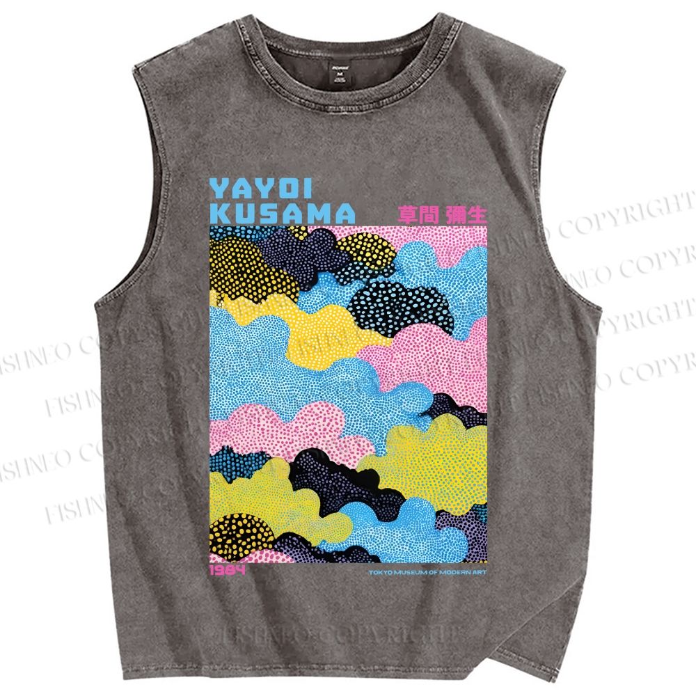 Unisex Yayoi Kusama Multicolor Clouds Printed Washed Tank Top