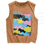 Unisex Yayoi Kusama Multicolor Clouds Printed Washed Tank Top