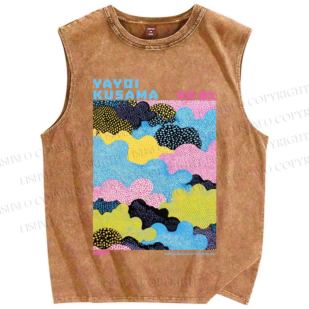 Unisex Yayoi Kusama Multicolor Clouds Printed Washed Tank Top