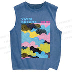 Unisex Yayoi Kusama Multicolor Clouds Printed Washed Tank Top