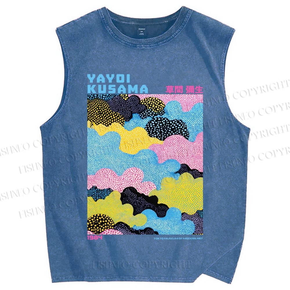 Unisex Yayoi Kusama Multicolor Clouds Printed Washed Tank Top