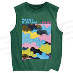 Unisex Yayoi Kusama Multicolor Clouds Printed Washed Tank Top