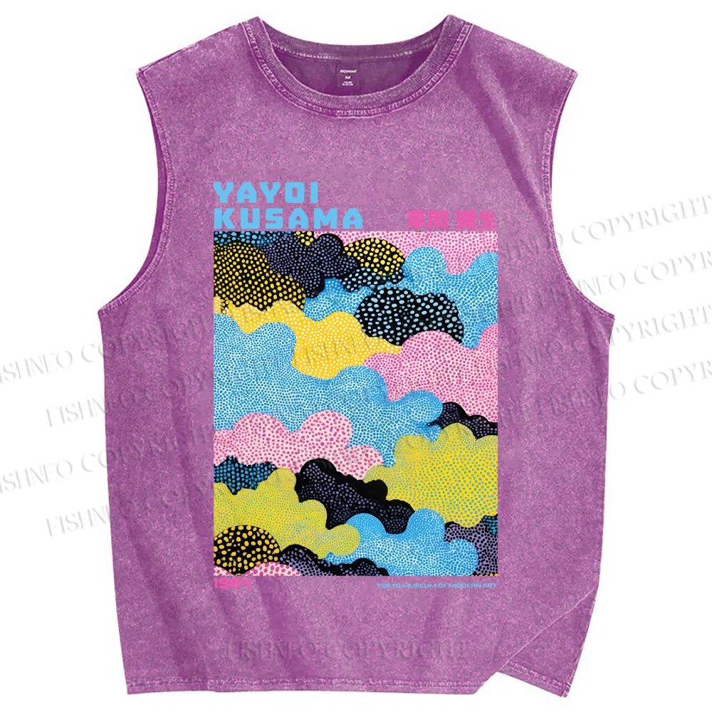 Unisex Yayoi Kusama Multicolor Clouds Printed Washed Tank Top