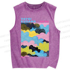 Unisex Yayoi Kusama Multicolor Clouds Printed Washed Tank Top