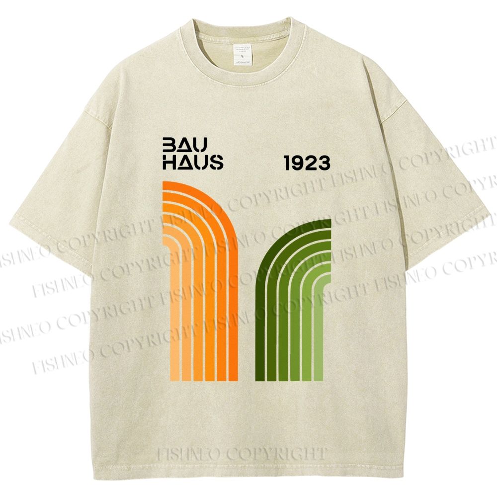 Unisex Bauhaus Line Design Printed Washed Tee