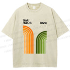 Unisex Bauhaus Line Design Printed Washed Tee