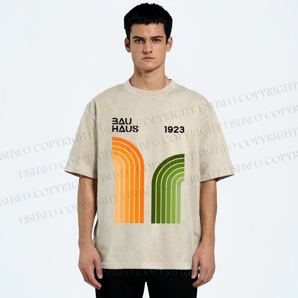 Unisex Bauhaus Line Design Printed Washed Tee
