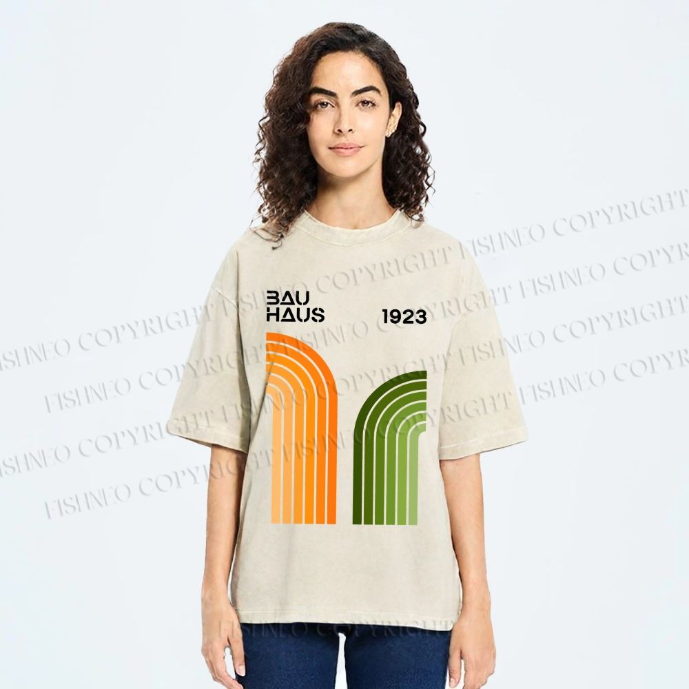 Unisex Bauhaus Line Design Printed Washed Tee