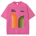 Unisex Bauhaus Line Design Printed Washed Tee