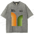 Unisex Bauhaus Line Design Printed Washed Tee