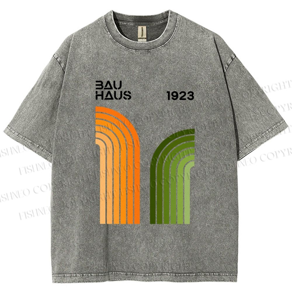 Unisex Bauhaus Line Design Printed Washed Tee