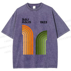 Unisex Bauhaus Line Design Printed Washed Tee