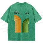 Unisex Bauhaus Line Design Printed Washed Tee