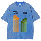 Unisex Bauhaus Line Design Printed Washed Tee
