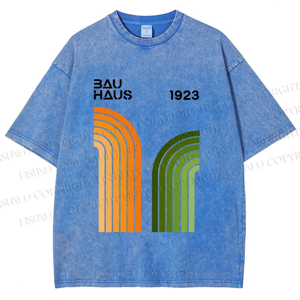 Unisex Bauhaus Line Design Printed Washed Tee