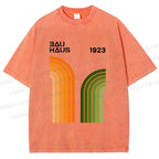 Unisex Bauhaus Line Design Printed Washed Tee