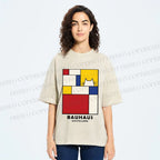 Unisex Bauhaus Cat Printed Washed Tee