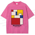Unisex Bauhaus Cat Printed Washed Tee