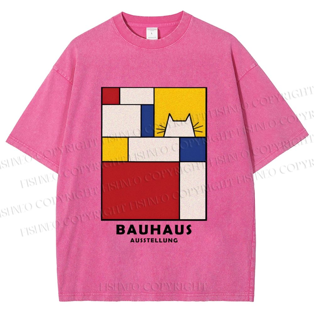 Unisex Bauhaus Cat Printed Washed Tee