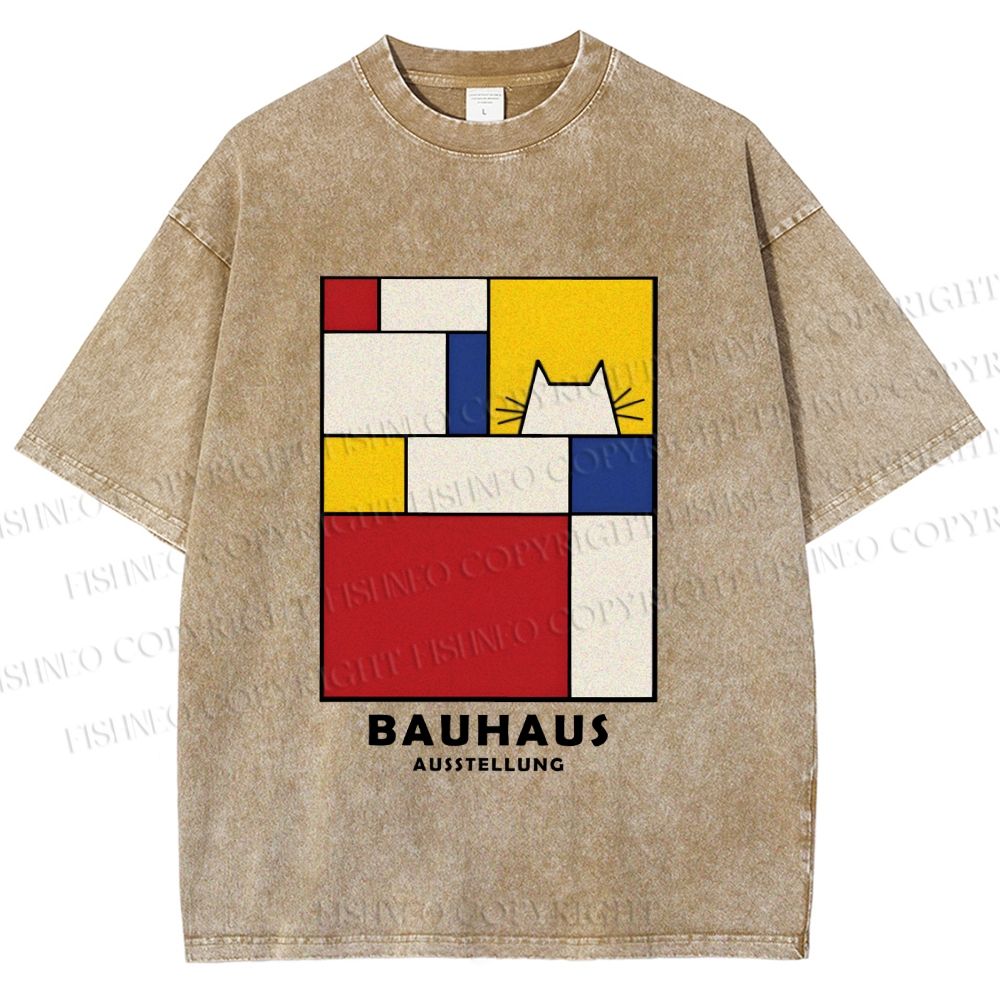 Unisex Bauhaus Cat Printed Washed Tee