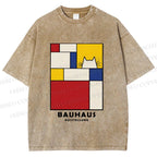 Unisex Bauhaus Cat Printed Washed Tee