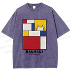 Unisex Bauhaus Cat Printed Washed Tee