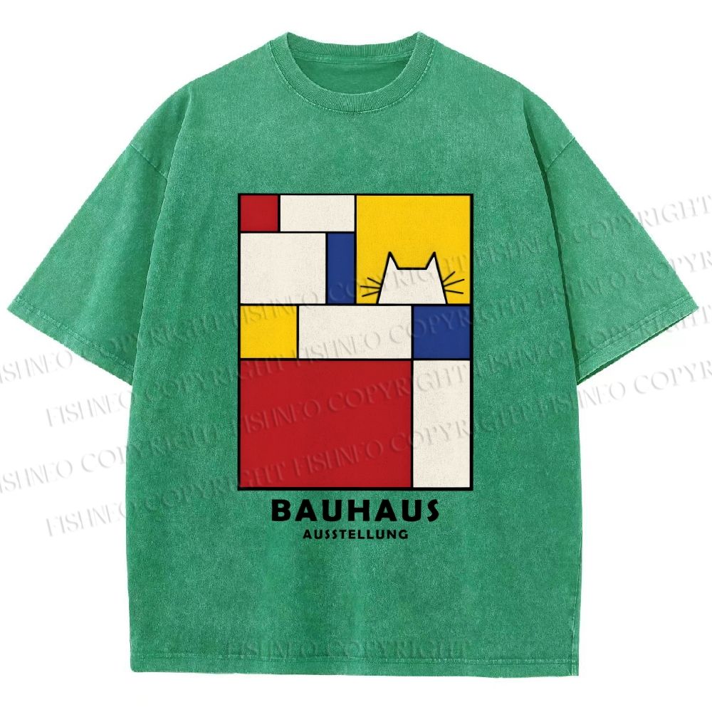 Unisex Bauhaus Cat Printed Washed Tee