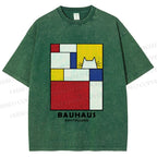 Unisex Bauhaus Cat Printed Washed Tee