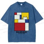 Unisex Bauhaus Cat Printed Washed Tee