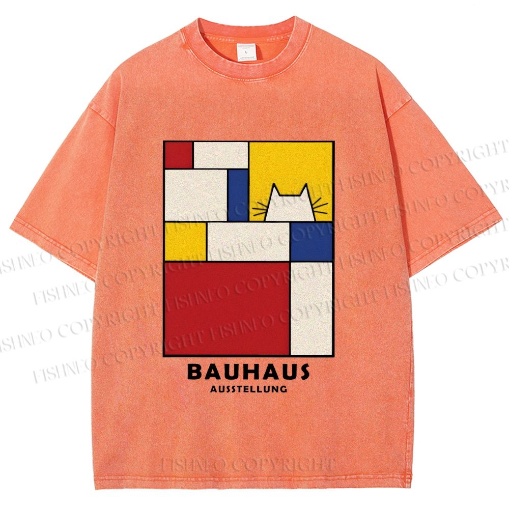 Unisex Bauhaus Cat Printed Washed Tee