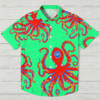Red Octopus In Green Ocean Hawaiian Shirt