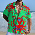 Red Octopus In Green Ocean Hawaiian Shirt
