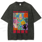 Unisex Yayoi Kusama Multicolor Cats Printed Washed Tee
