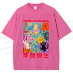 Unisex Yayoi Kusama Multicolor Cats Printed Washed Tee