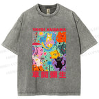 Unisex Yayoi Kusama Multicolor Cats Printed Washed Tee