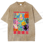 Unisex Yayoi Kusama Multicolor Cats Printed Washed Tee