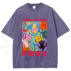 Unisex Yayoi Kusama Multicolor Cats Printed Washed Tee