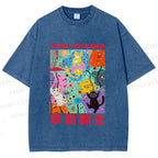 Unisex Yayoi Kusama Multicolor Cats Printed Washed Tee