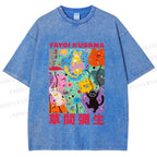 Unisex Yayoi Kusama Multicolor Cats Printed Washed Tee